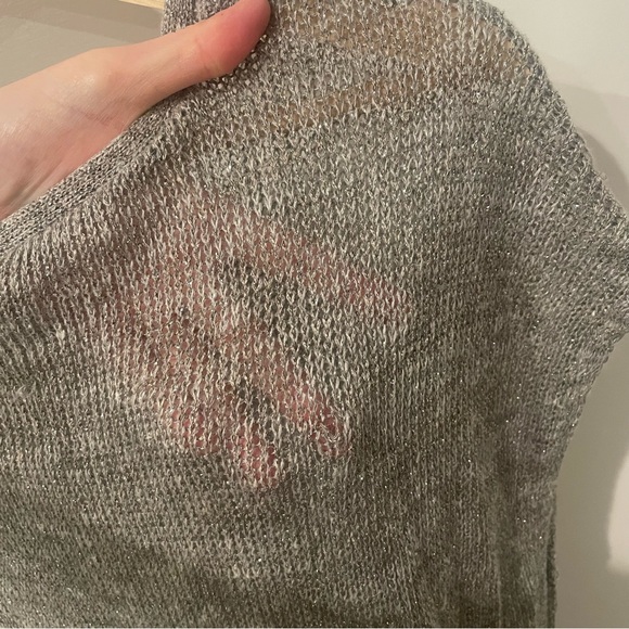 EILEEN FISHER Womens Small S Moon Gray Sparkle Linen Blend Web Tunic Sweater Top - Picture 4 of 9